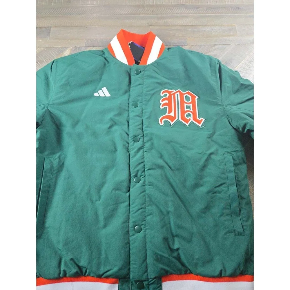 Adidas Miami Hurricanes Canes Coaches Jacket Mens Medium Green JM9976 NWT